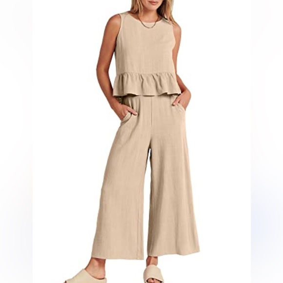 Tan 2 piece Linen Vacation Set NWOT SIZE M - Picture 6 of 8